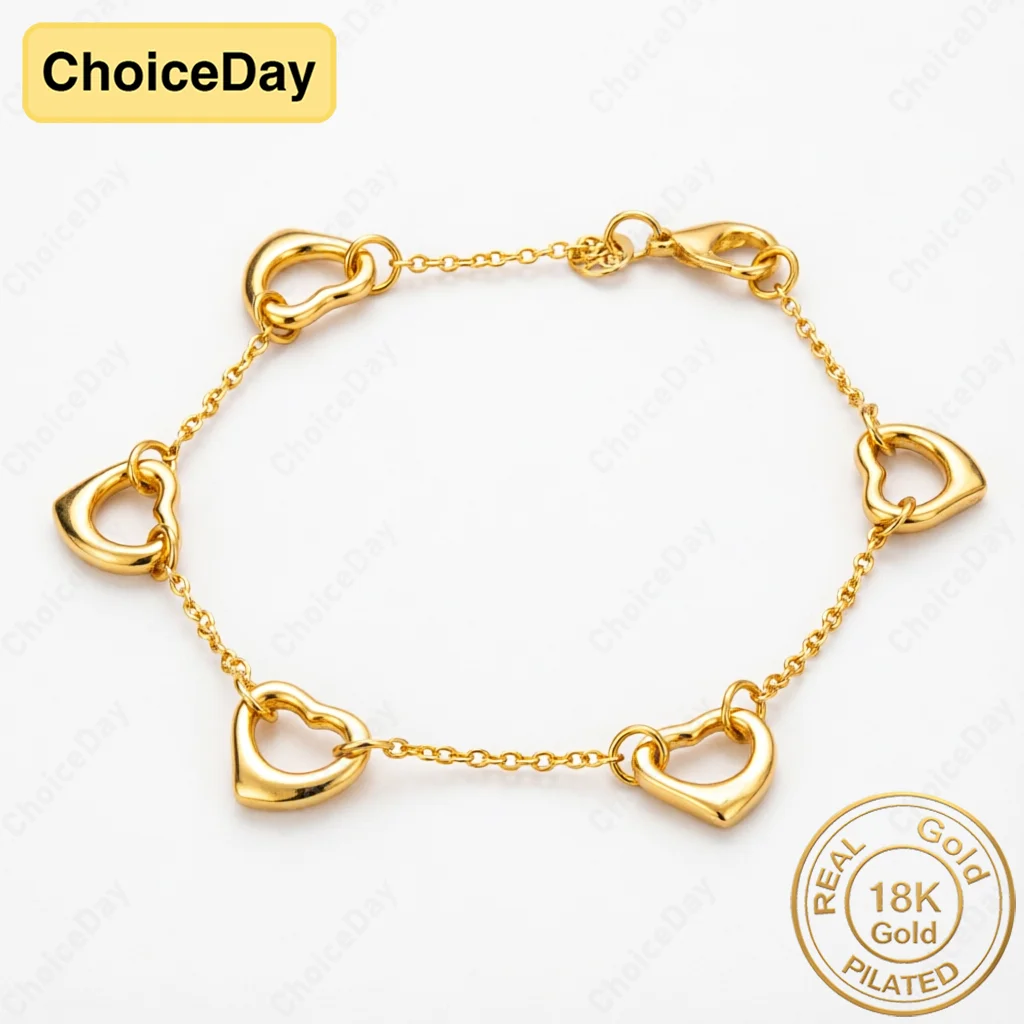 Charming 18K Gold Plated Exquisite 5 Heart Bracelet Women Fashion Gift Wedding Party Jewelry Accessories