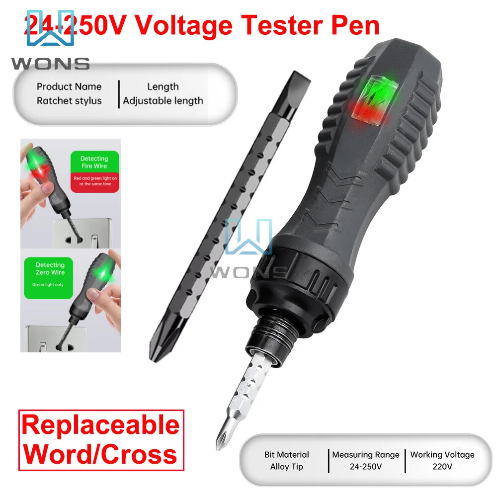 

Multifunctional Voltage Tester Pen Replaceable Word Cross Screwdrivers Zero Fire Wire Electrician Tools Highlight Pocket Tester