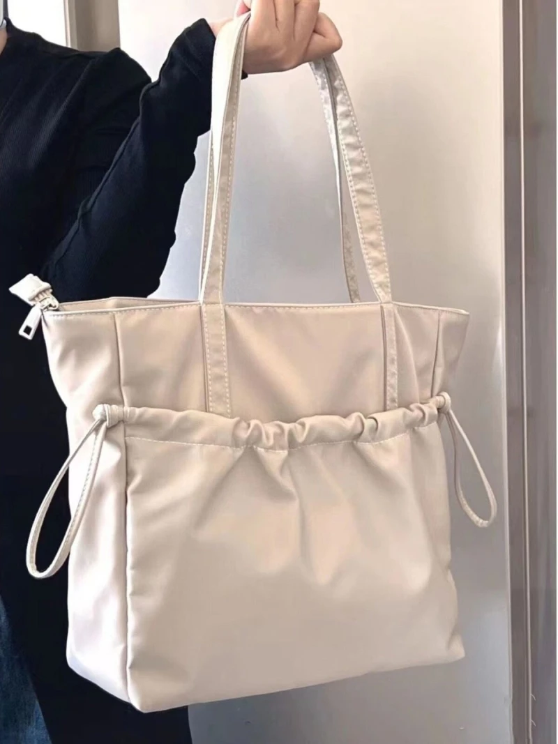 Bolsa Tote de Lona Feminina Simples para Trabalho, Grande Capacidade, Impermeável, Bolsa de Ombro Único para Escola e Aulas