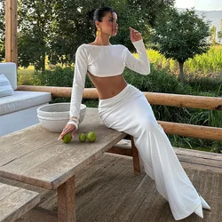 Long Sleeve Big Backless Top Sexy Women Set and Long Skirts Slim Two Piece Set 2024 Spring Autumn Outfits Matching Sets Clothes