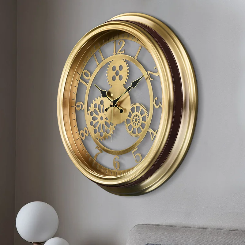 Metal Retro Wall Clocks Living Room Creative Wall Clock Silent Quartz Clock Wall Decorations Ornaments Silent Round Gear Watches