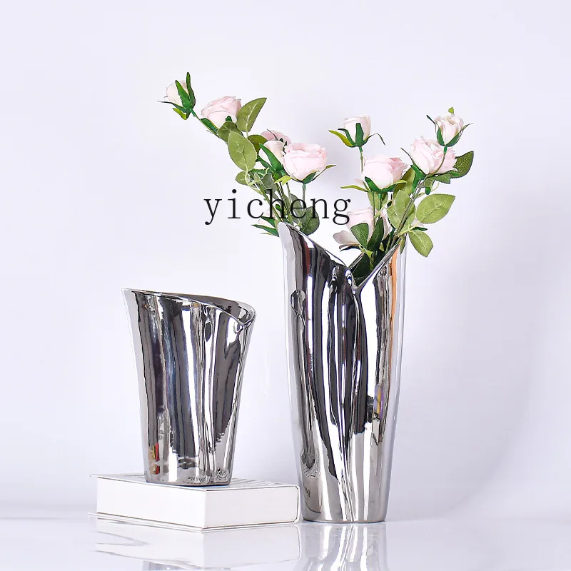 

ZYA simple electroplated vase ornament light luxury home furnishing living room flower arrangement model room soft decoration