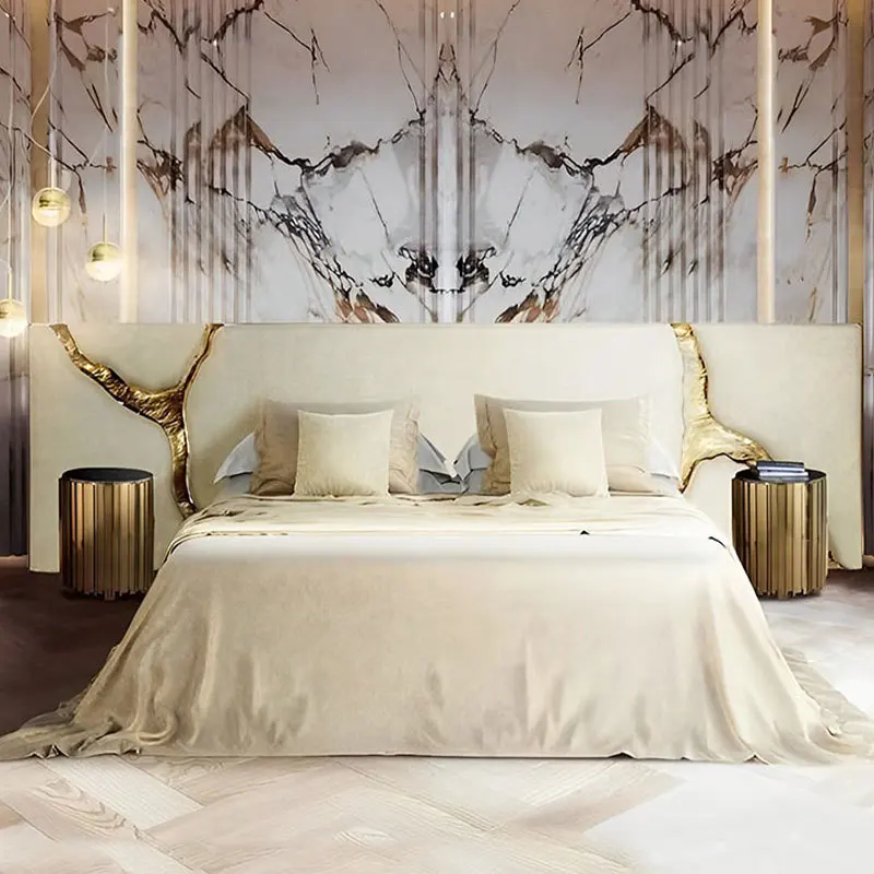Light luxury matte leather double bed villa mansion designer bedroom widescreen bed