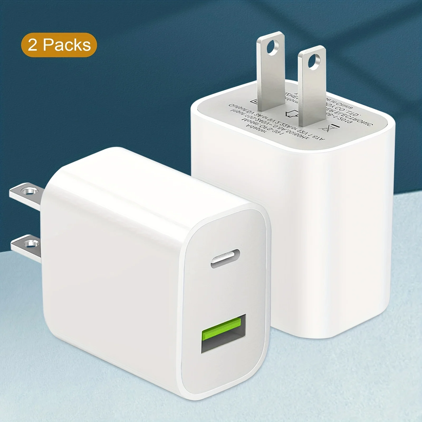 2-Pack High-Speed USB C Charger Block - Dual Port Power Delivery Adapter with Fast Type C Charging