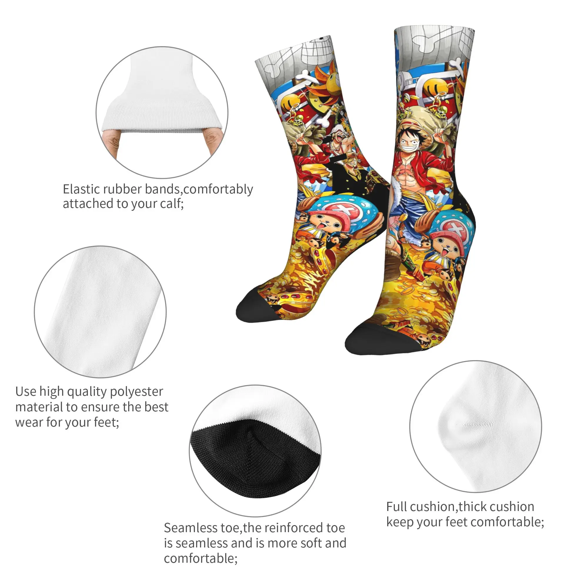 جوارب Harajuku Anime Luffy Anime لكرة السلة من البوليستر للنساء والرجال قابلة للتنفس، #3