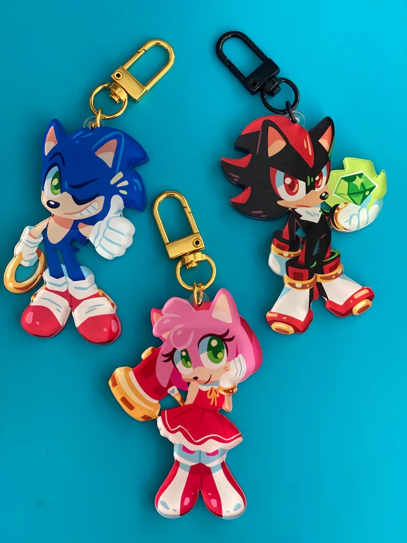 Hedgehog Series Cartoon Character Double Sided Acrylic Keychain Kawaii Game Style Bag Pendant Collectible Gift