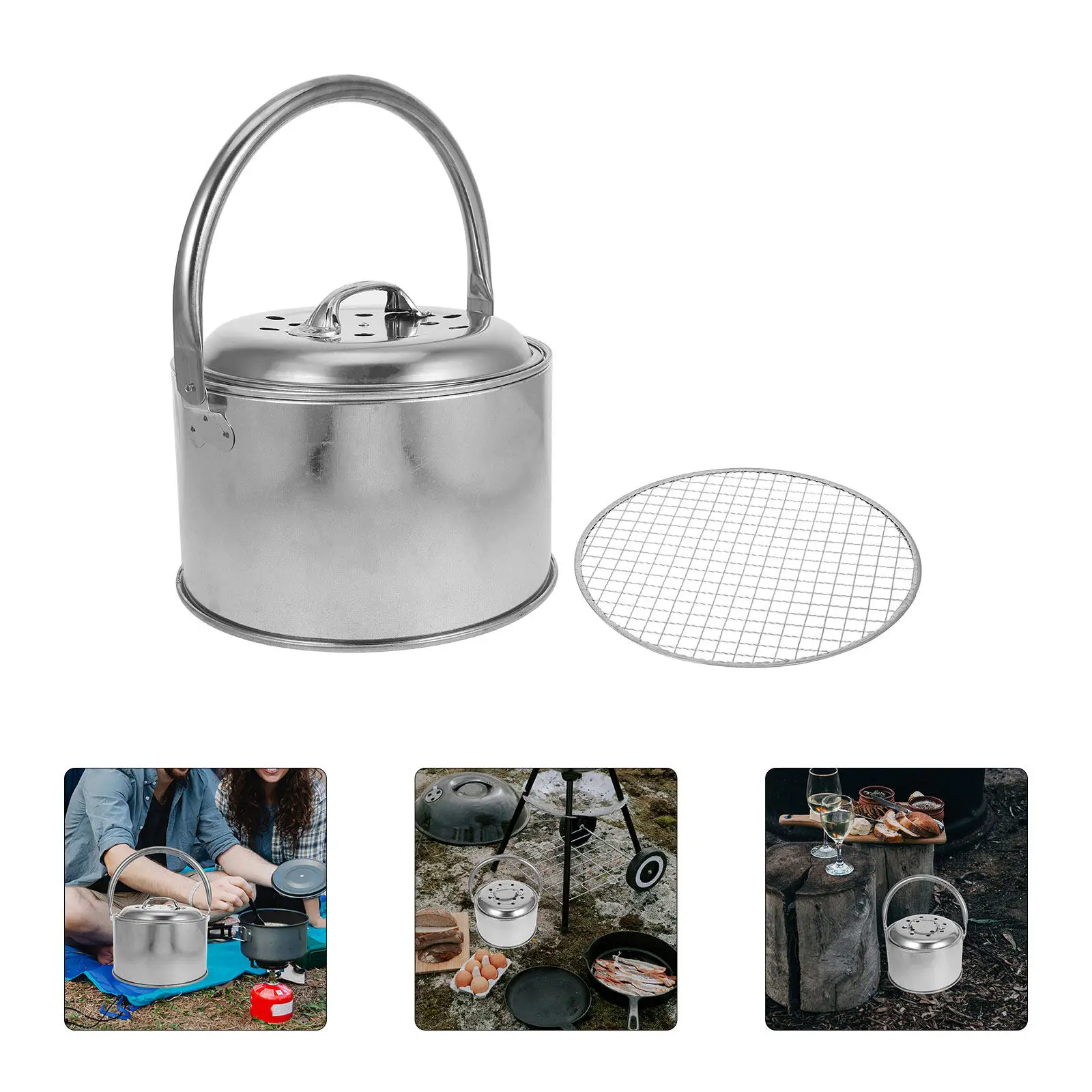 

Fire Pit and Grill Barbecue Fire Pit Bucket Iron Grill Rack Portable Outdoor Cooking Equipment Camping Accessory