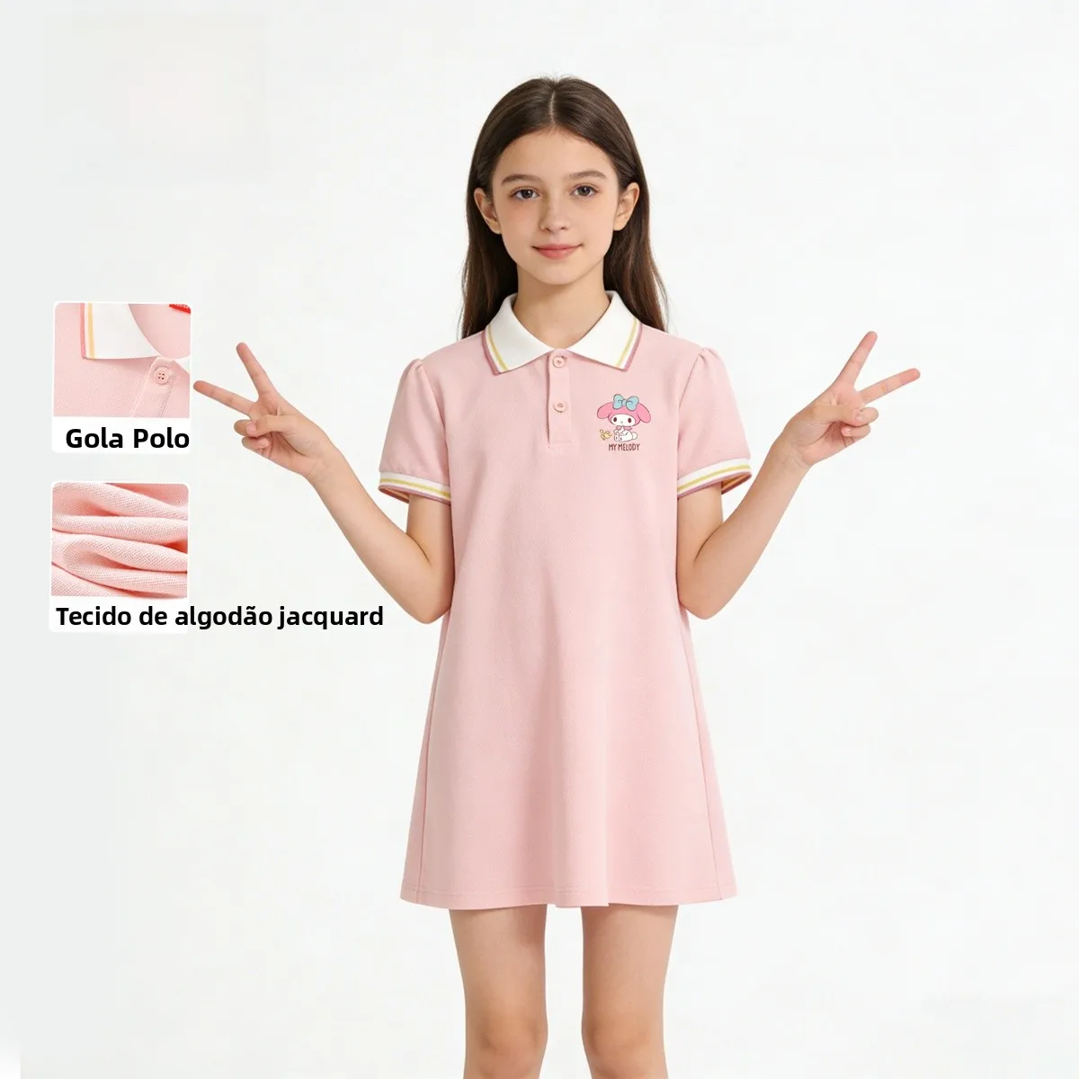 プリンセススタイルガールズドレス夏薄いポロスカート綿混紡ソフト生地半袖ミディ丈通気性快適な子供ドレス