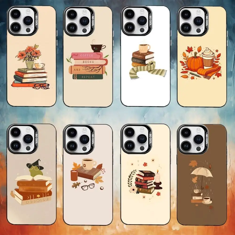 

Autumn Leaves Coffee Book Phone Case For iPhone17,16,15,14,13,12,11 Plus,Pro Max Black Candy Matte Shockproof Cover