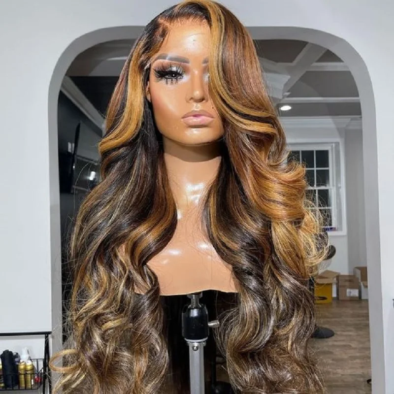 Preplucked Glueless 26inch 180Density Highlight Blonde Body Wave 5x5 Silk Base Jewish Human With BabyHair HDLace European Hair