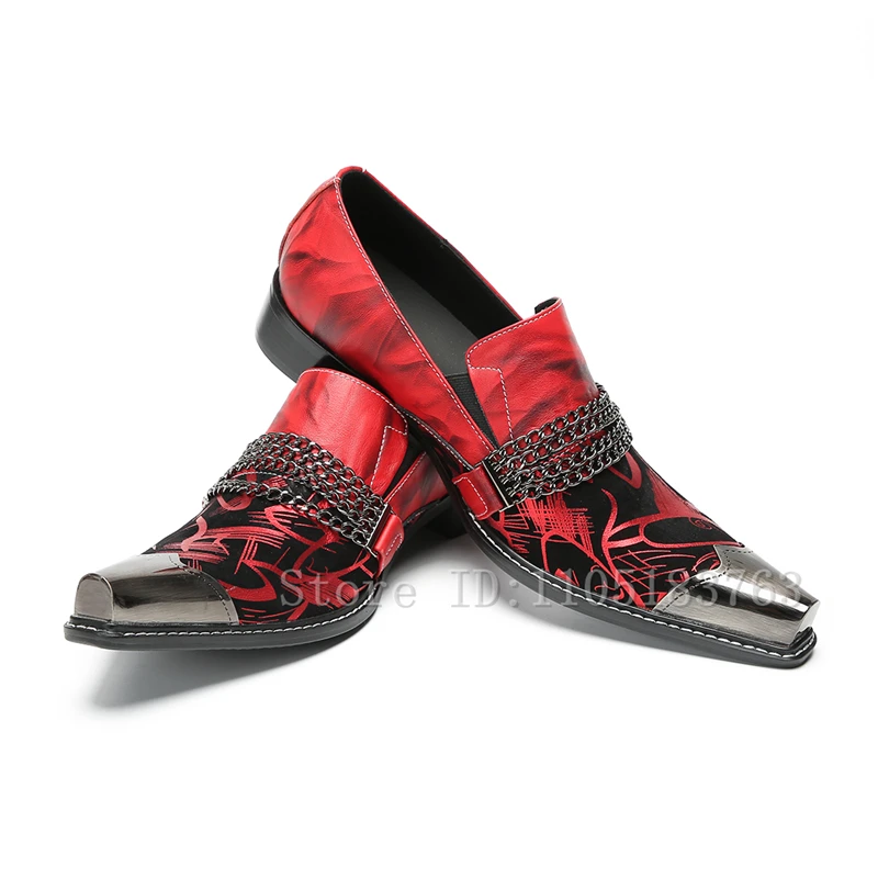 المعادن ساحة تو يطبع خليط الرجال حذاء رسمي سلاسل ديكور الانزلاق على أكسفورد المتسكعون جلد طبيعي أحذية الحفلات الزفاف