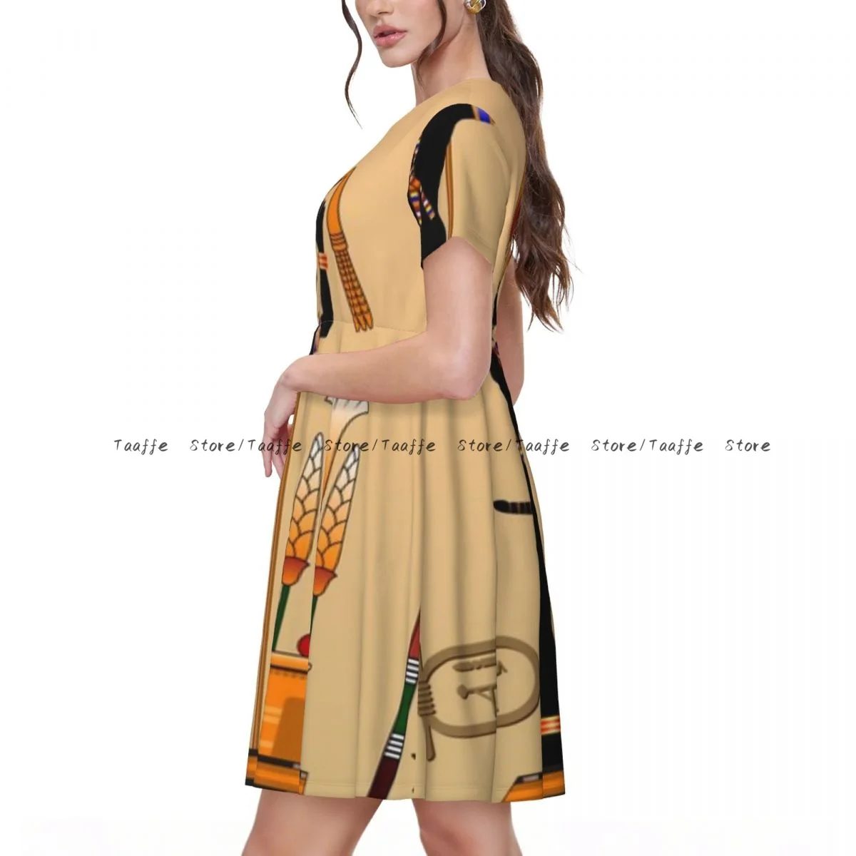 فستان نسائي صيفي من مصر القديمة فستان كاجوال برقبة دائرية وأكمام قصيرة #2