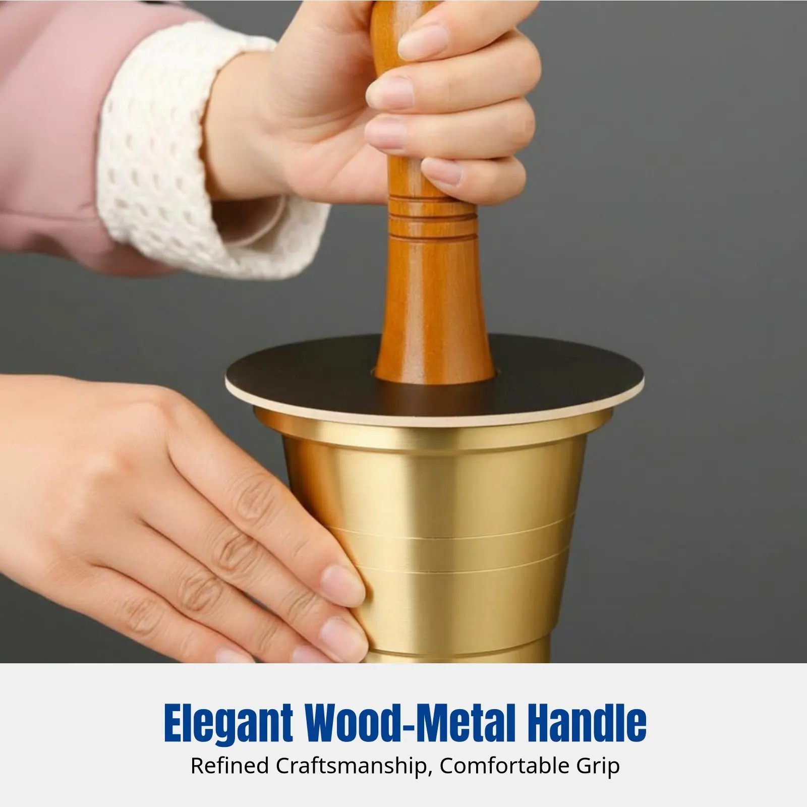 Solid Brass Mortar, Cantonese Style, Polished Pestle for Garlic and Spices, Durable Design
