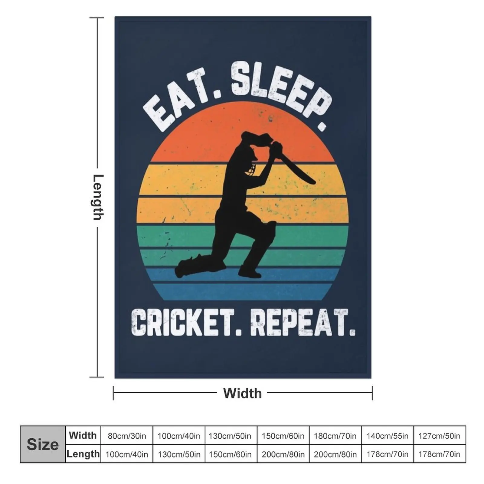 Eat Sleep Cricket Repeat Sunset White Text Throw Blanket funny gift Cute Blankets