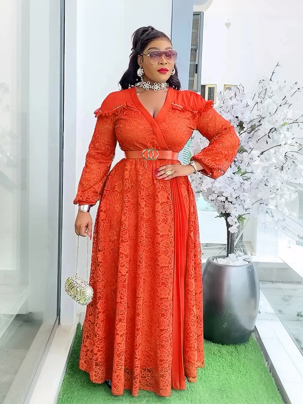 Vestidos africanos elegantes para mujer, nueva moda, sin mangas, gasa, Maxi bata de talla grande, vestido largo de fiesta de noche de Navidad