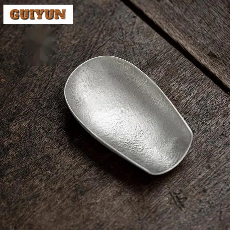 Handmade Tin Hammer Pattern Zen Tea Scoop Tea Boxes Saucer Shovel Chahe Saucer Appreciation Ladle for Tea Supplies Accessories