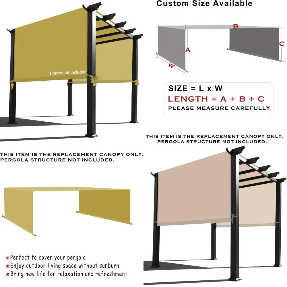 

Pergola Canopy Replacement Cover Waterproof Outdoor Patio Sun Shade 15x6.5 Feet Beige