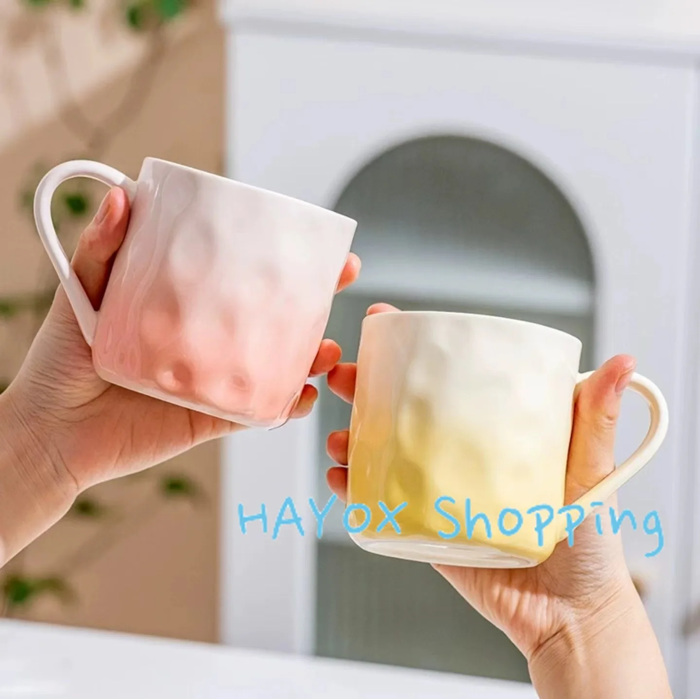 

Creative Gradient Color Water Cup Hand Pinch Couple Coffee Mug，Ceramic Breakfast Milk Household Tableware Creative Christma Gift