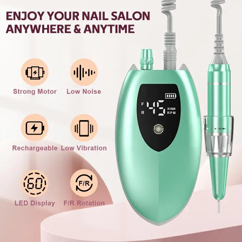 45000RPM USB Nail Drill Machine Portable Polish Gel Sander Electric Professional Nail Lathe With LCD Display Nail Art Tools