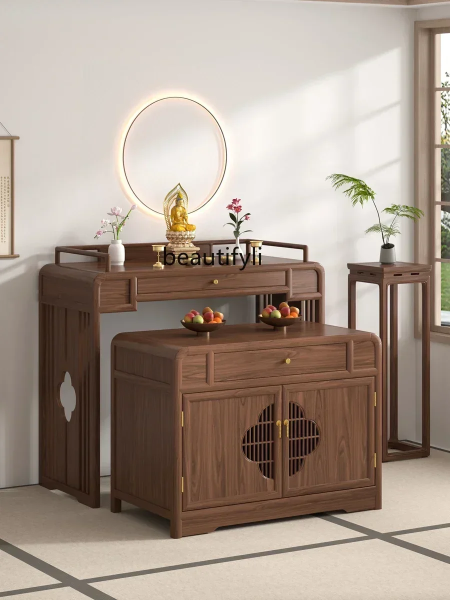 35Solid Wood Domestic Buddhist Hall Buddha Cabinet Light Luxury God of Wealth Worship Buddha Shrine Living Room Incense TableAsm
