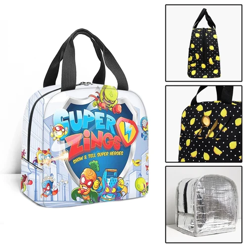 Moda Popular divertido Super Zings estudiante trabajo lonchera aislamiento térmico comida bolsa de almuerzo 3D impreso bolsos portátiles bolsas de hielo