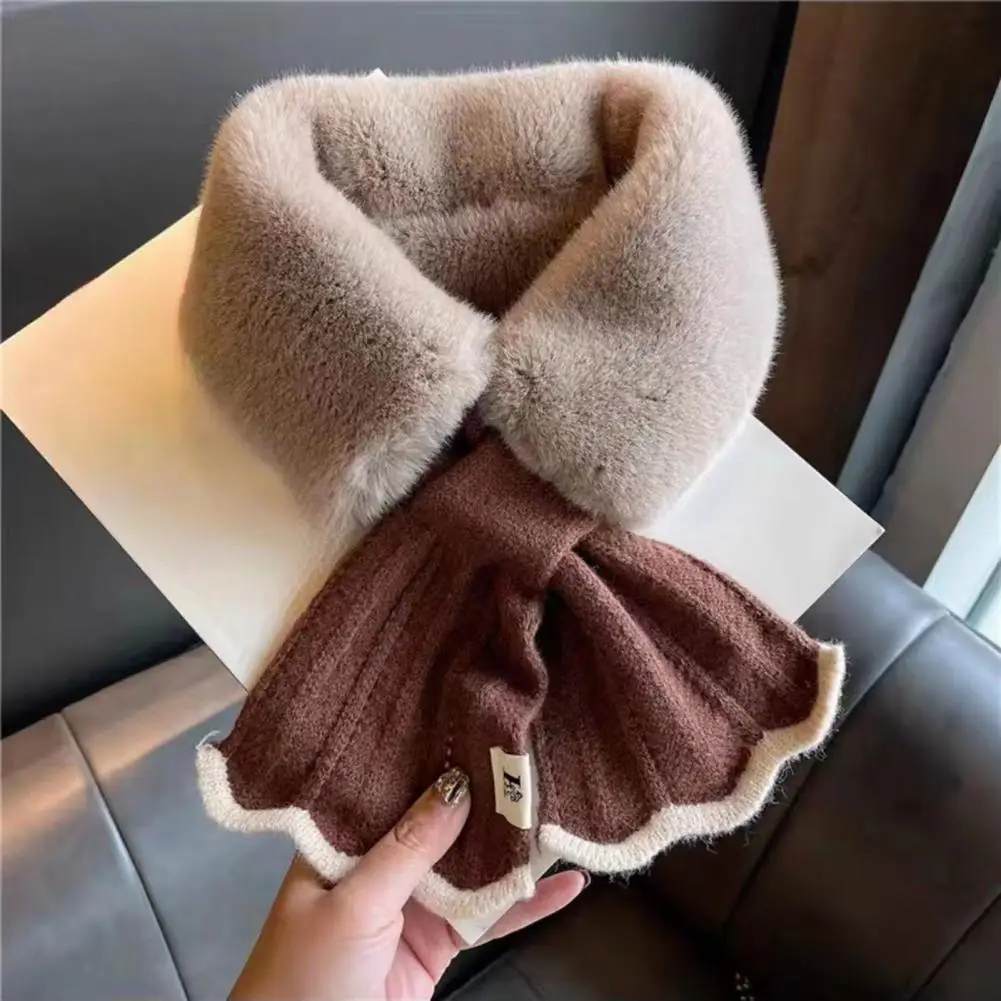 Women Neck Scarf Women Cross Scarf Soft Faux Rabbit Fur Knit Cross Scarf for Women Warm Winter Neck Wrap with Fish Tale Splicing