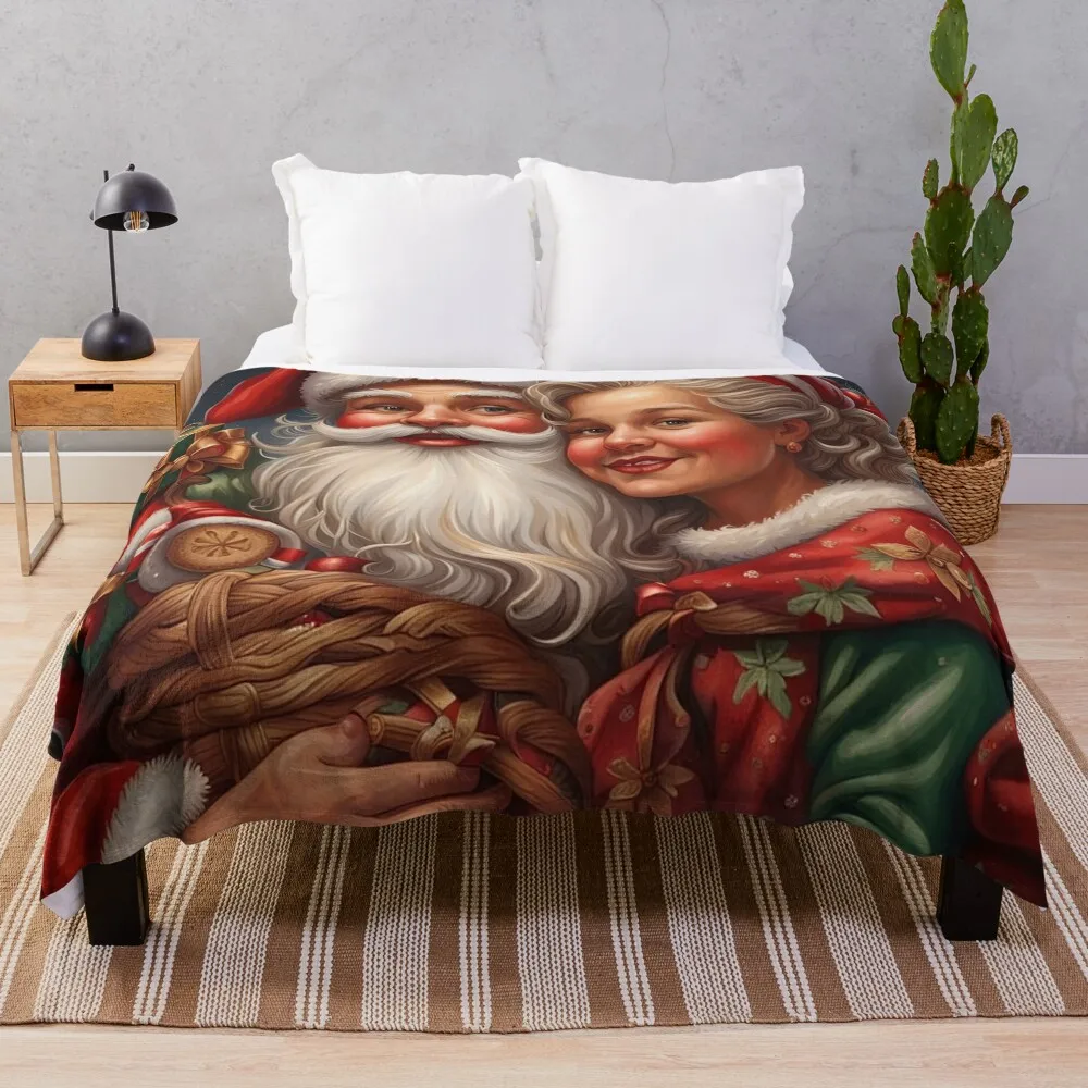 Nostalgic Mr and Mrs Claus Festive Christmas Couple Throw Blanket Sofas Cute Plaid Bed covers Blankets