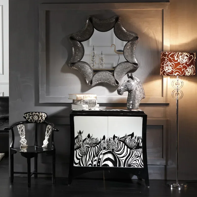 Postmodern simple light luxury style living room zebra pattern personality fashion art dining side cabinet entrance