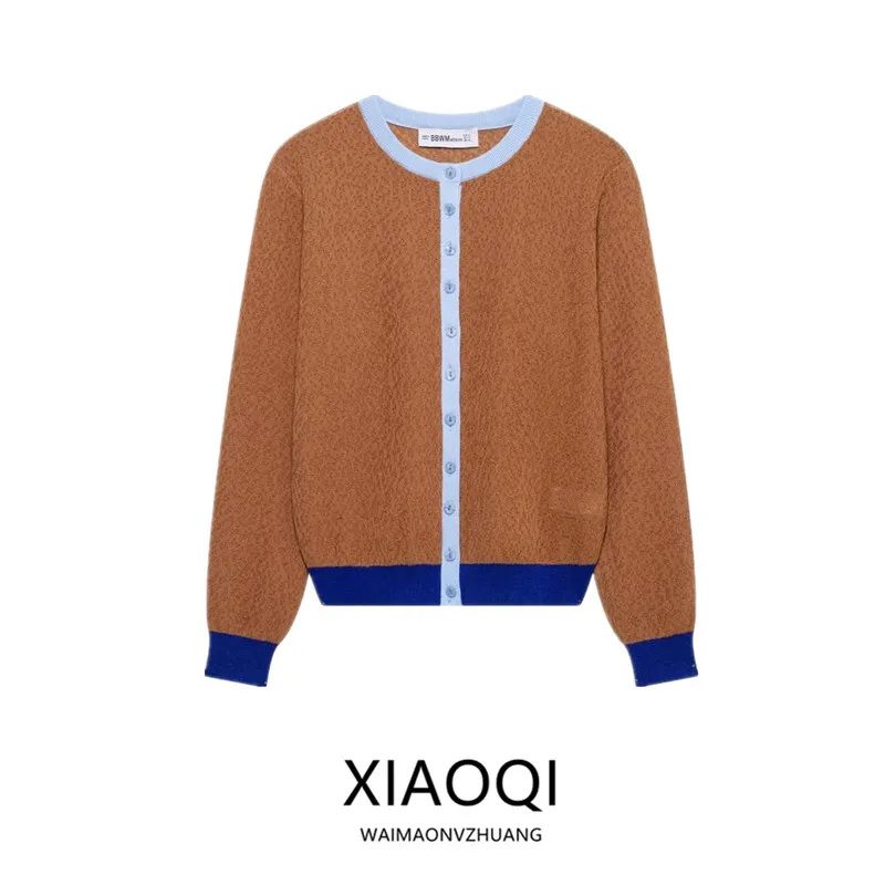 

Spring 2025 Women's Long Sve round Ne Knitted Jaet Color Blo Design Commute Sle Regular Length Open Cardigan