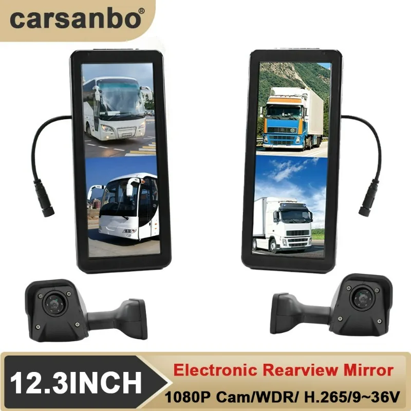 Left and Right Blind Spot Side View Electronic Rearview Mirror Camera Bus Truck 12.3Inch Vertical Screen Display High Definition