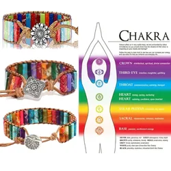 Pulseira de couro ajustável para mulheres e homens, gema natural multicolorida, cigana tibetana, pérolas de ansiedade curativas, ioga meditação jóias