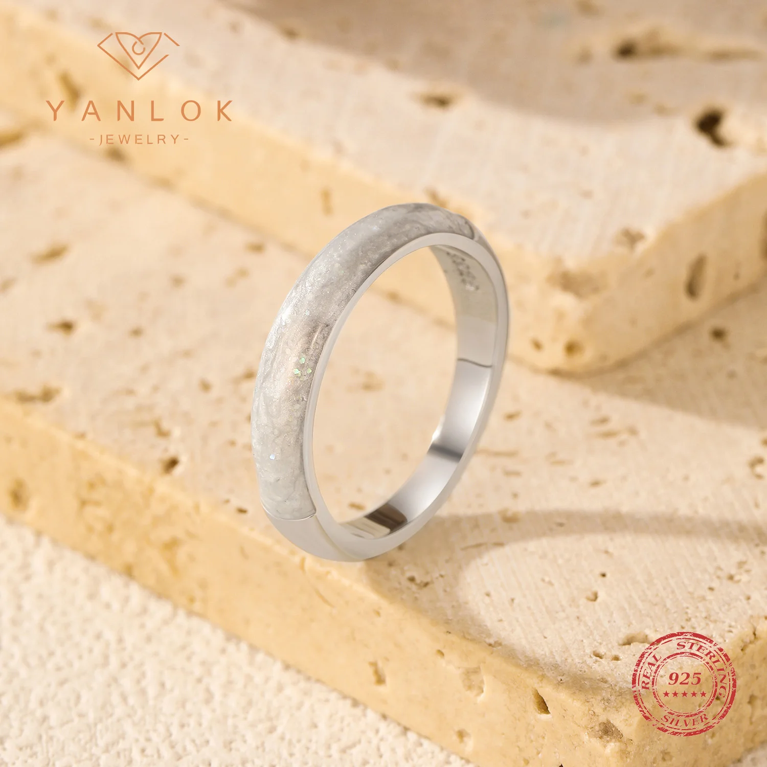 

YANLOK 925 Sterling Silver Fashion Elegant Geometric Enamel Stacking Finger Rings For Women Office Fine Jewelry