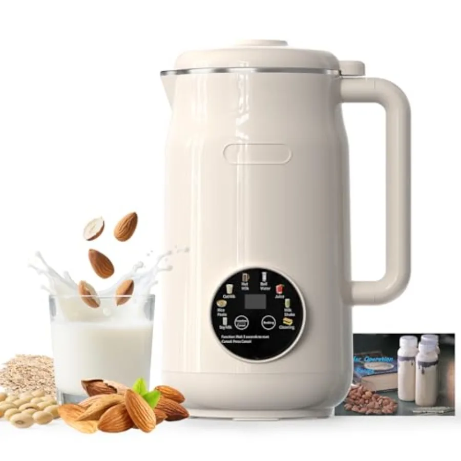 8 in 1 Nut Milk Maker Machine for home use, stainless steel body, white, 10-blade high-speed blending, delay start, keep warm,