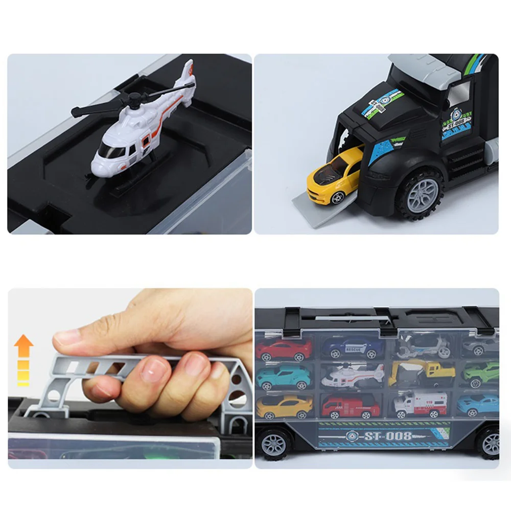 Big Transport Car Toy Container Carrier Truck Vehicles with 12PCS Mini Car Helicopter Model Toys for Children Boys Gifts