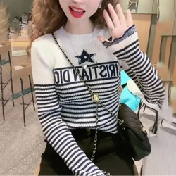 Striped Sweater for Women in Autumn Fashionable and Stylish with Knitted Base and Early Spring Top as the Inner Layer