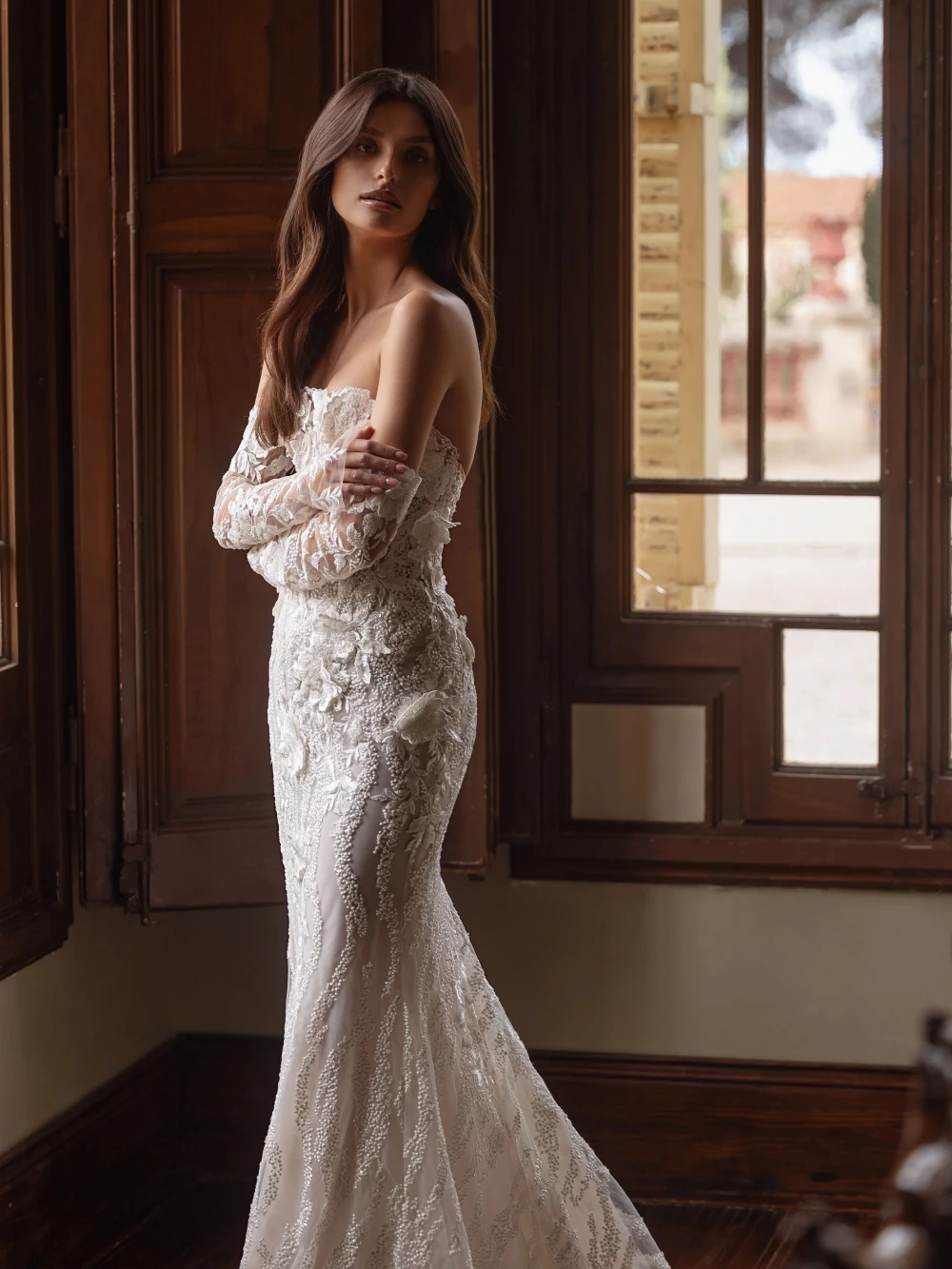 

Detachable Sleeve Beaded Mermaid Long Wedding Dress Dreamy 3D Flower Strapless Bridal Gown 2026 New Customized Dresses For Bride