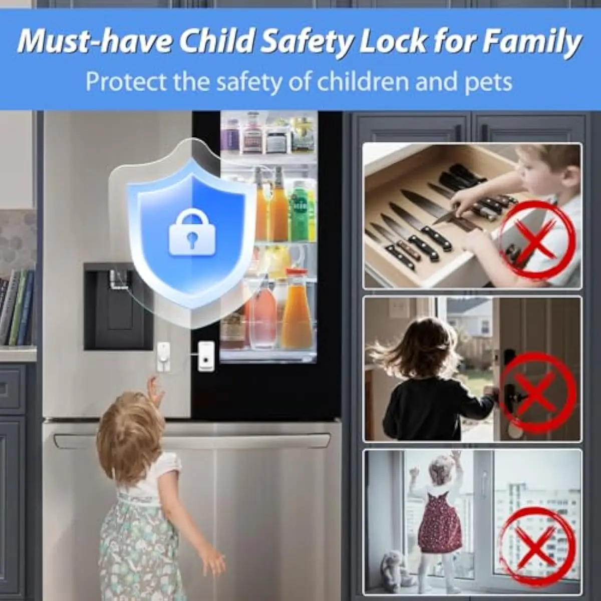 Fingerprint Fridge Lock,Child Proof Refrigerator Lock for Kids with Sticky Adhesive Pads,Cabinet Locks Baby Proofing for Fridge