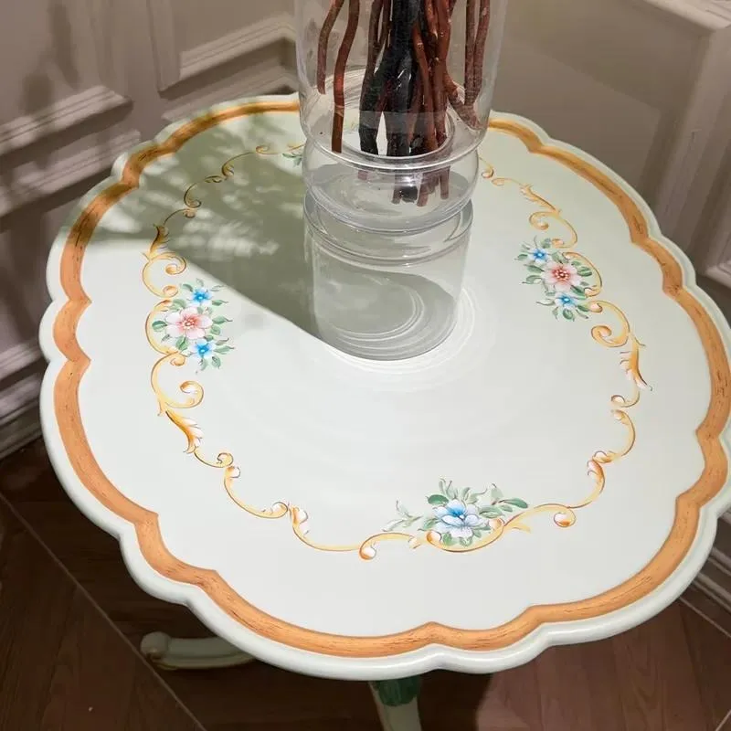 Style Hand Painted Plant Pattern Gold Plated Base Decorative Corner Table