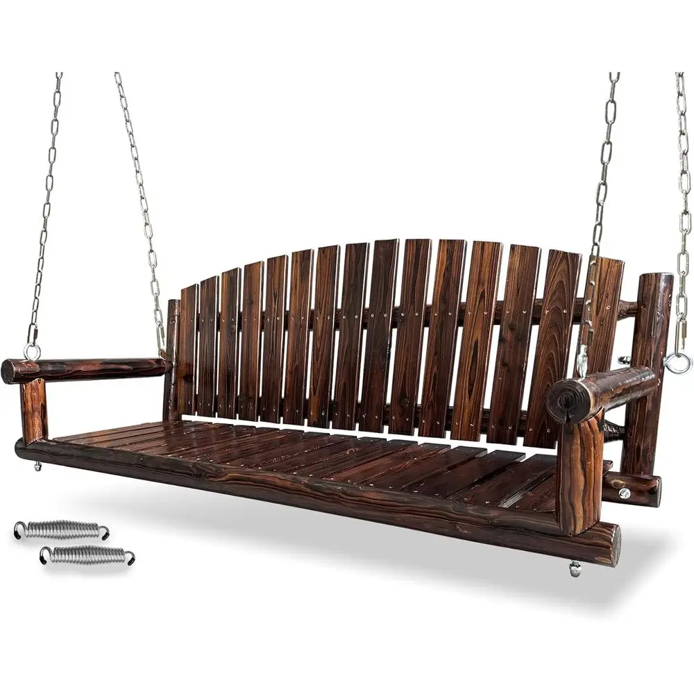 

Durable 5-Foot Rustic Log Porch Swing, Supports Up to 900 LBS, Weather-Resistant Outdoor Swing Bench