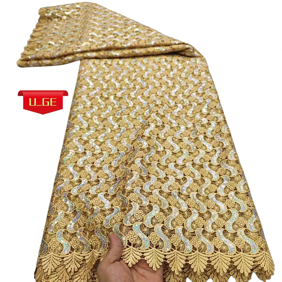 

2025 Skin friendly Best Quality Delicate Riche Sequin Guipure Cord Lace With Sequin Fabric For Party Evening Dress U_GE5291