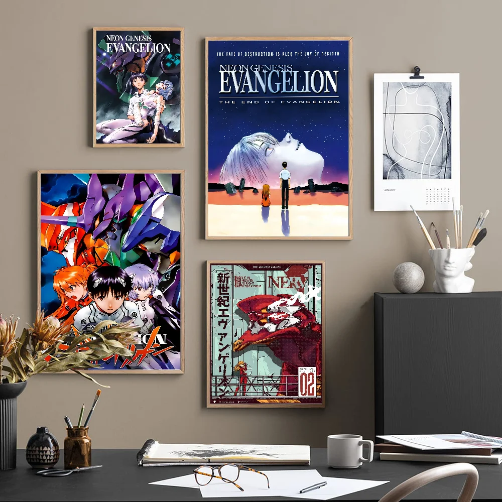 Anime E-Evangelions Anime Posters Sticky Waterproof Paper Sticker Coffee House Bar Kawaii Room Decor