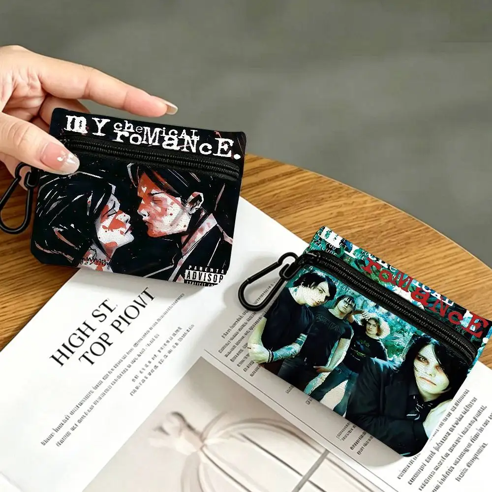 My Chemical Romance Band Oxford Fabric Mini Coin Wallet Smooth Zipper Hanging Design Multi-use Small Storage Bag For Travel