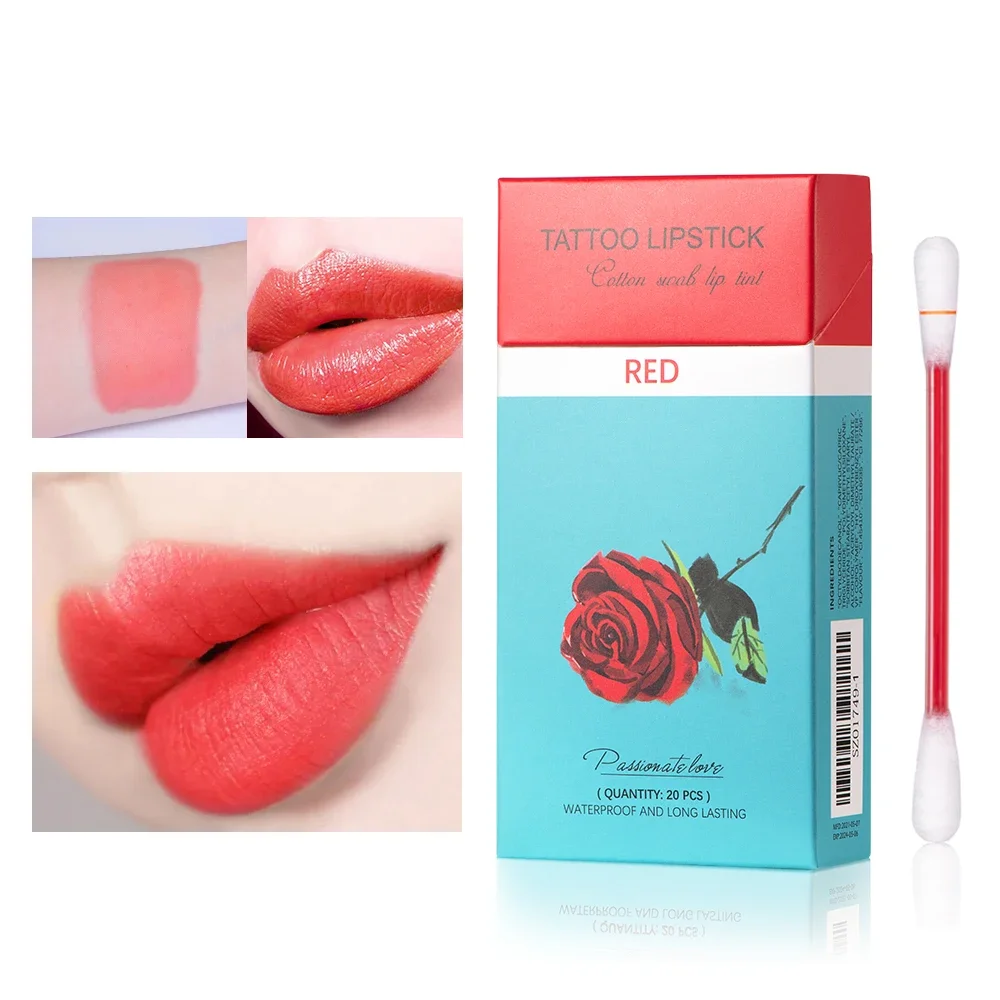 20pcs Cigarette Cotton Swab Lipstick Tattoo Lipstick Non-Stick Long-Lasting Waterproof and Kiss-proof Lip Durable Lip Stain