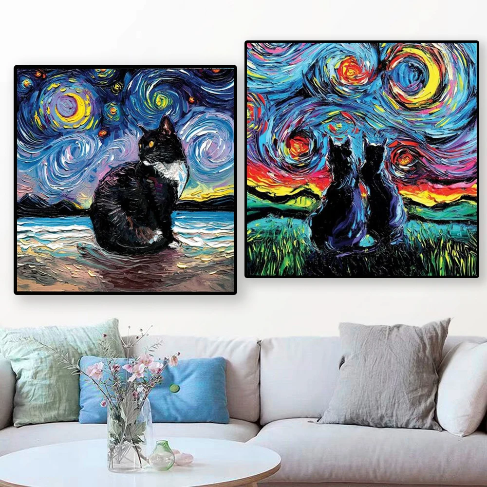 

Vintage Van Gogh's Cats Dogs Poster Reproduction Art Canvas Painting Abstract Animals Print Wall Art Picture Cafe Bar Decoration