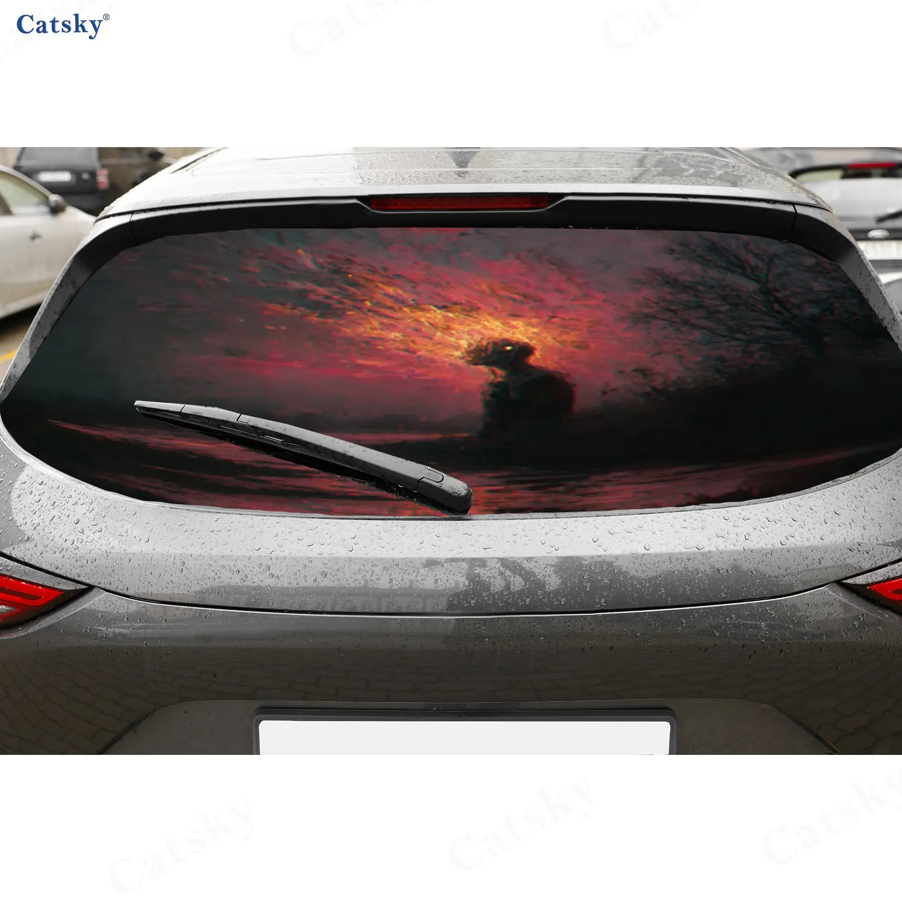 Blood-Eyed Creature PVC material self-adhesive waterproof car rear window sticker, easy to paste without falling off, waterproof