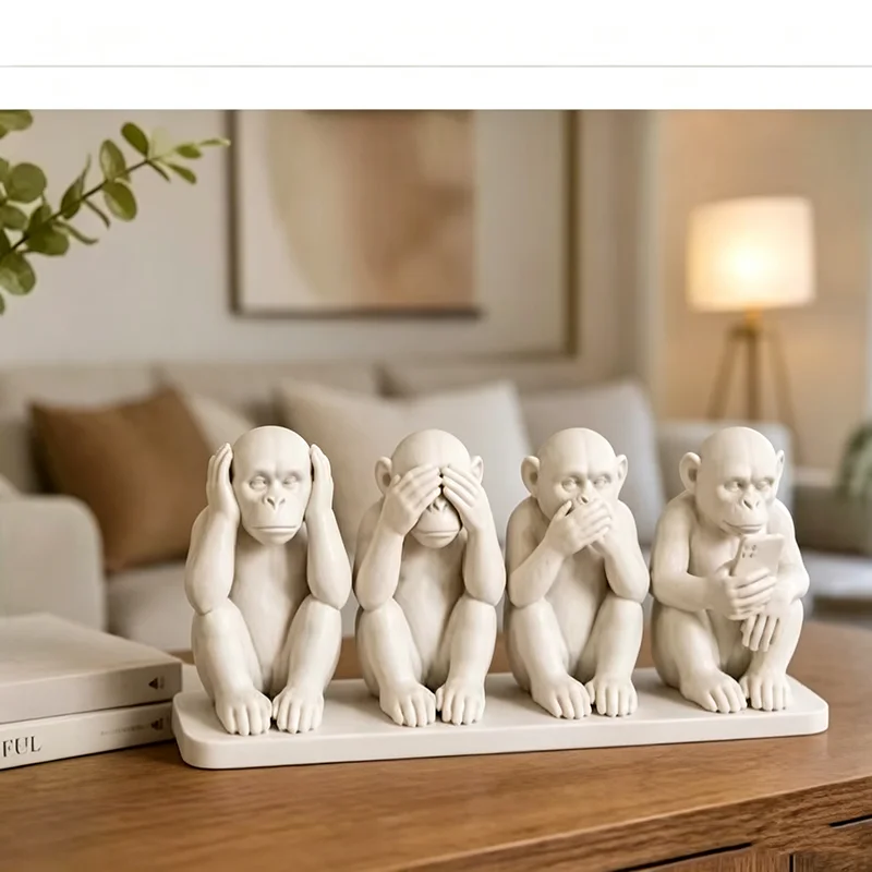 Cross border hot selling 3D printing of 4 monkey simulation decorative crafts, fun toys, gifts, blind boxes with hands