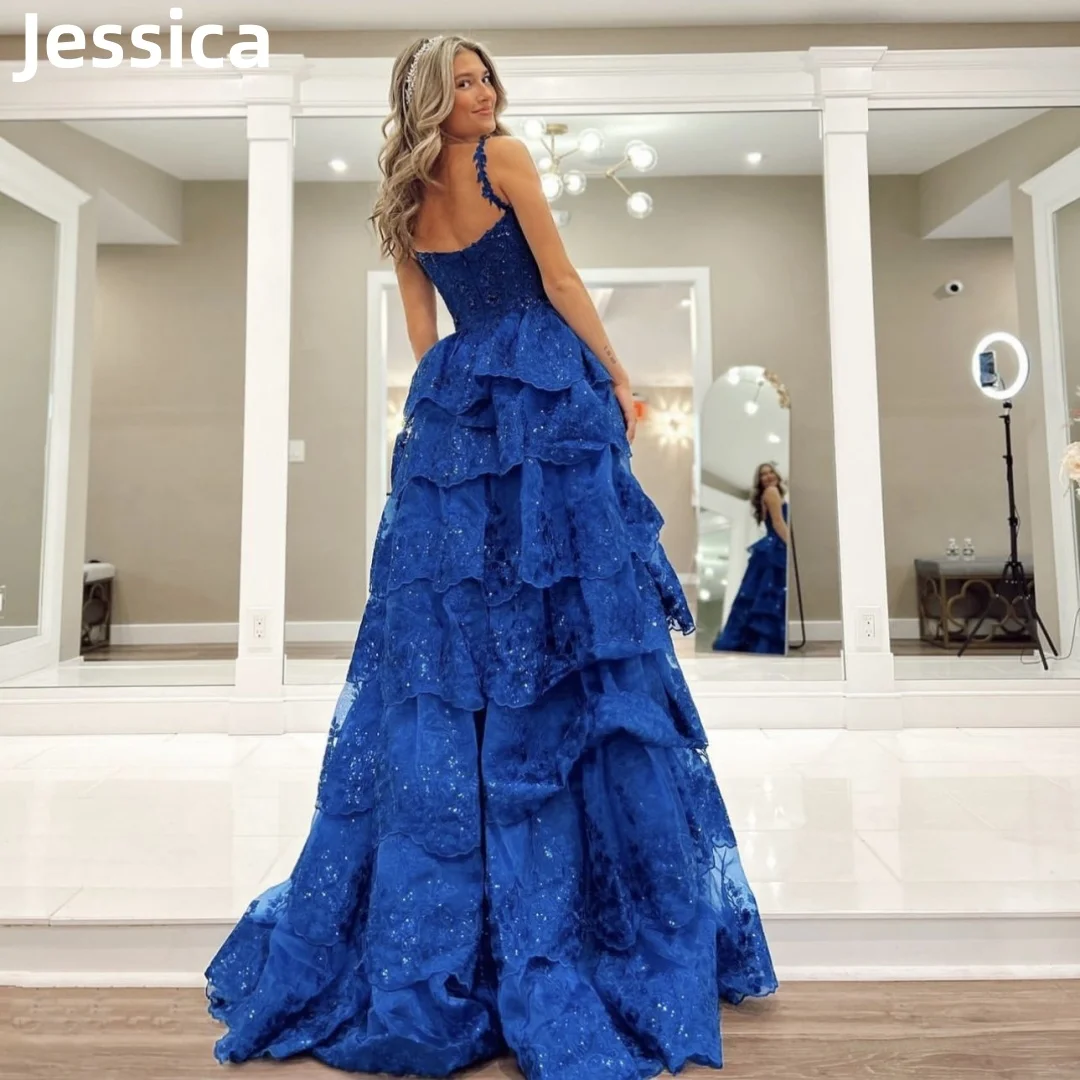 Jessica Blue Prom Dress Glitter Embroidered Appliqué 2024 Vestidos De Fiesta A-shaped Multi-layer Formal Occasions Party Dress