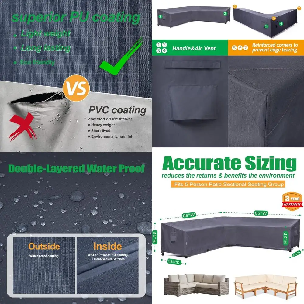 

Waterproof Heavy-Duty Ripstop Outdoor Sofa Cover for 5-Person Sectional Seating with Cushions, 170 W x 33.5 D x 31 H