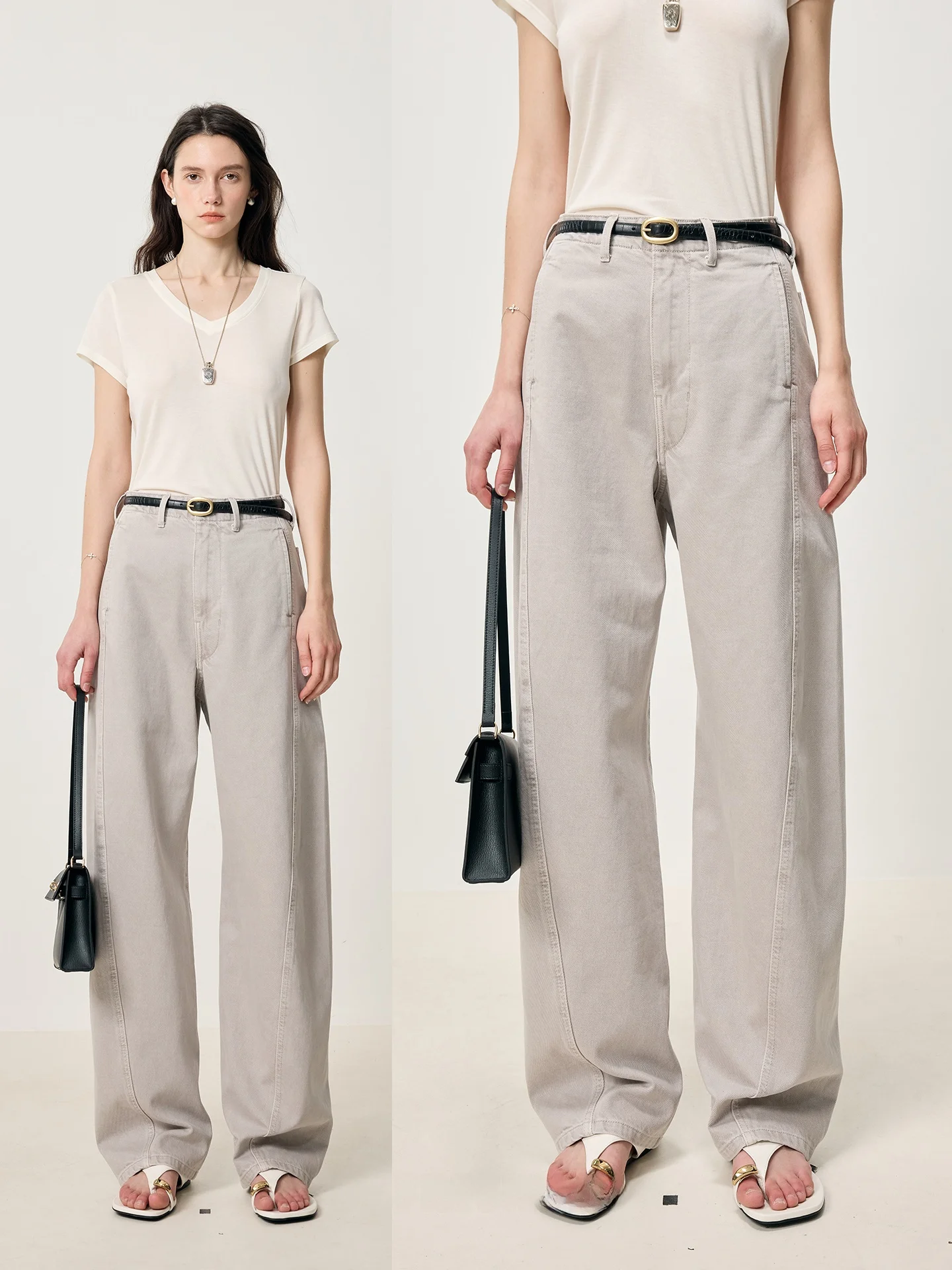 

Fre Moi Quali Cotton Denim Faionable Waed Scythe Jeans Belt l Waist mat Sle Spring Loose Fit Ladies