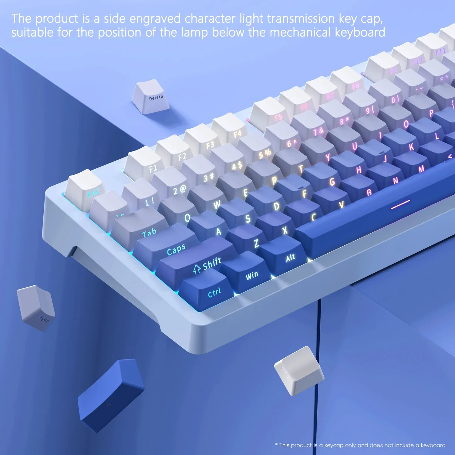 

136 keys PBT Double Shot Gradient Blue Shine Through OEM keycap Side Printed Keyboard Keycaps